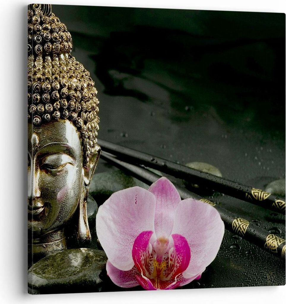 Bild auf Leinwand - Leinwandbild - Buddha Blume Stöcke - 40x40cm - Wand Bild - Wanddeko - Wandbilder - Leinwanddruck - Bilder - Kunstdruck - Wandd...