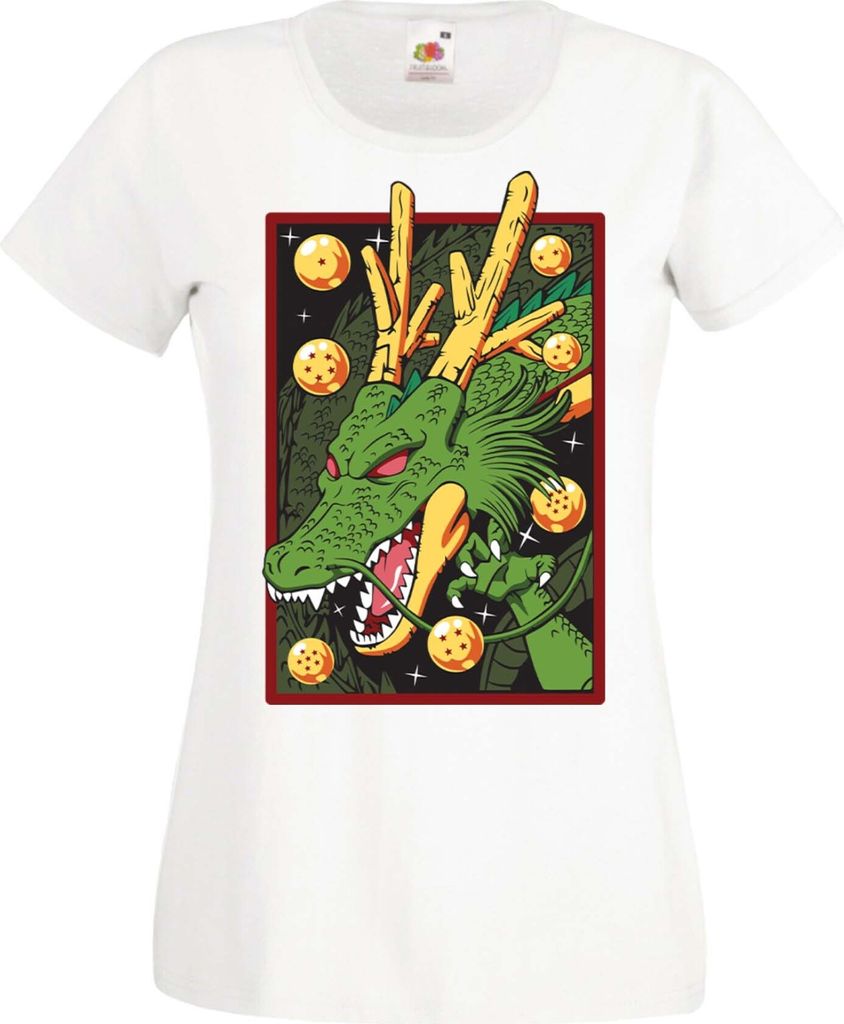 Damen T-Shirt Manga Anime Dragon Anime Manga Ball Z Shenron Shenron Dragon, Lady 2XL / Weiß