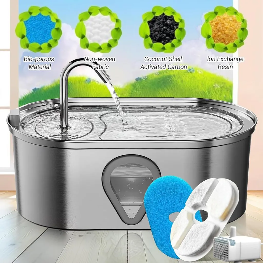 Migliore Fontana Gatti Acciaio Inox 3,5L | Pompa USB <25dB