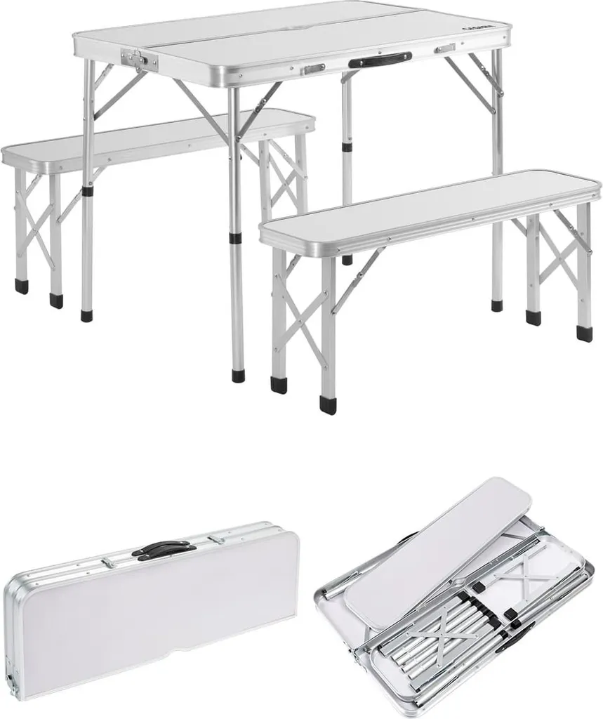 Mobilier de camping complet avec table pliante et bancs en aluminium