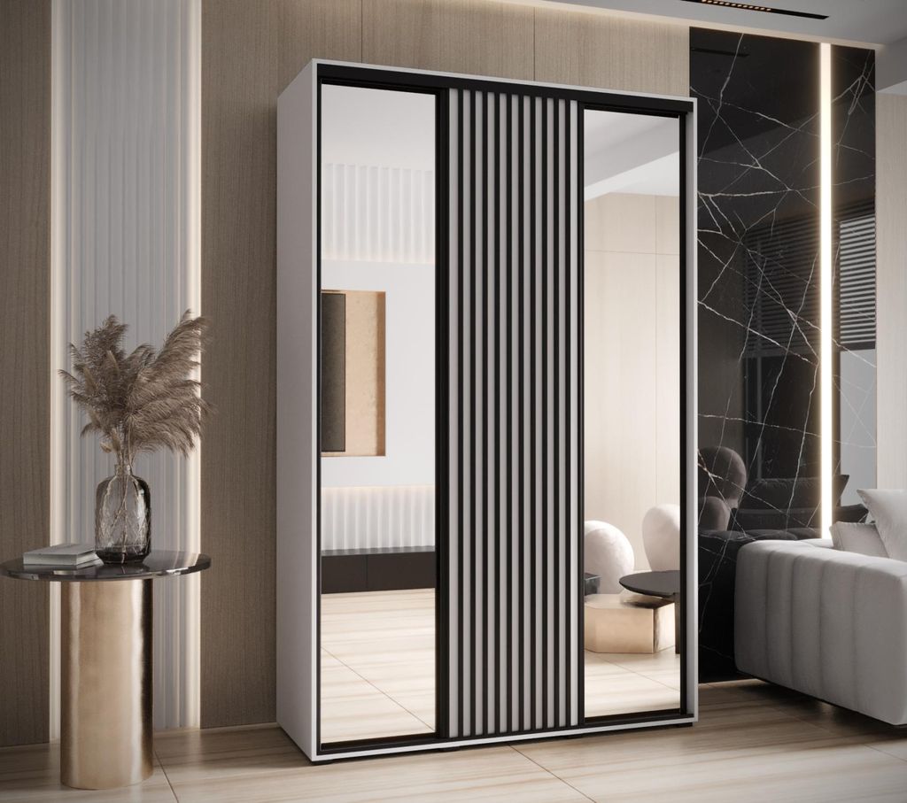 Kleiderschrank BAYLIN 2 - 160/60 cm, weiß/weiß/schwarz