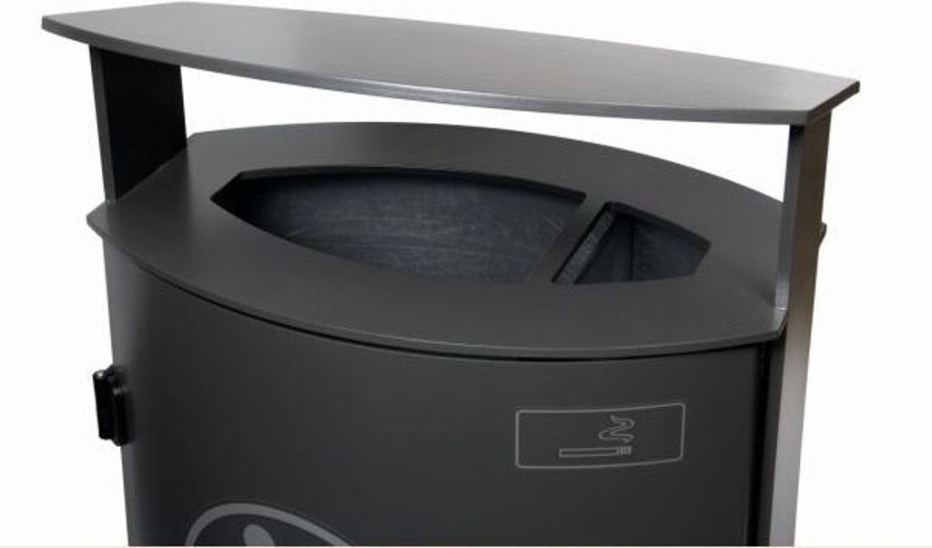 Stand-Abfallbehälter mit abgeschrägter Haube und Ascher, zum Aufdübeln kobaltblau (RAL 5013)