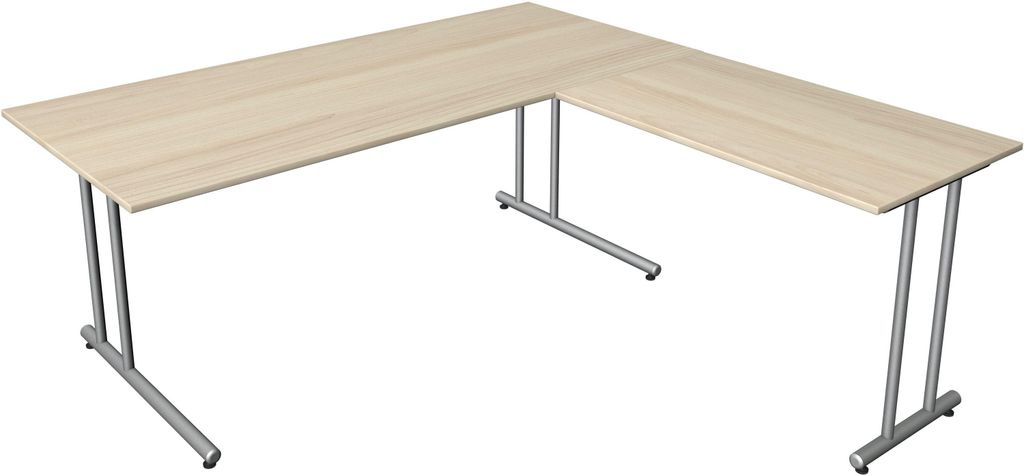 Schreibtisch start up Fuß silber BxT 180x180cm ahorn Produktbild 