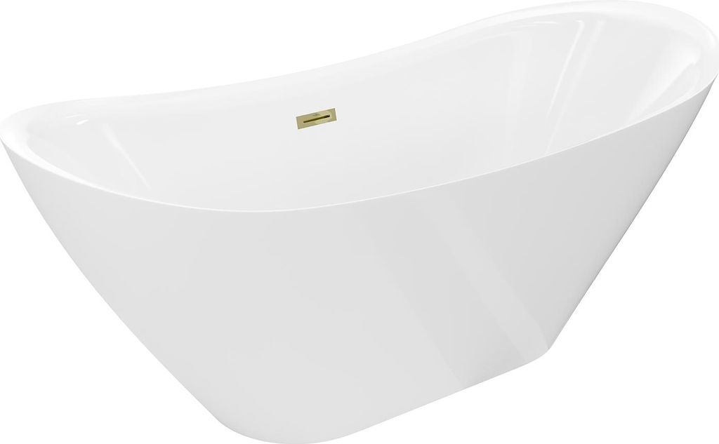 Mexen Lotos freistehende Badewanne 170 x 75 cm, weiß, Überlauf gold - 52051707700-50