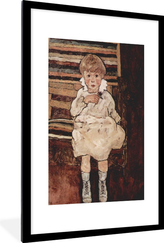 MuchoWow Gerahmtes Poster Sitzendes Kind - Egon Schiele 60x90 cm - Poster mit Schwarzem Bilderrahmen Wandposter Rahmen Foto Bilder - Dekoration -...