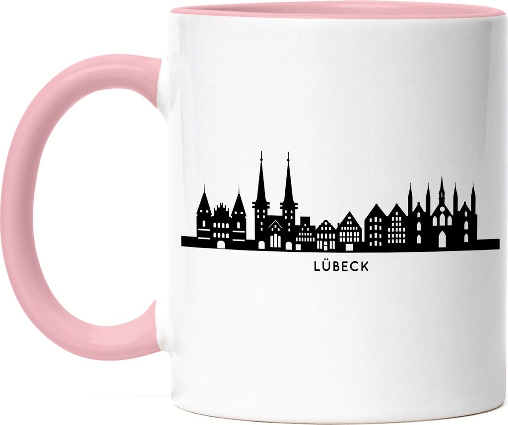 LÜBECK Skyline Tasse Rosa Souvenir Andenken Deutsche Produktbild 