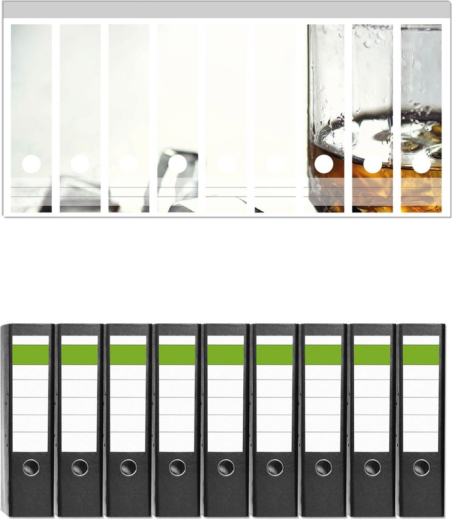 Wallario 9 Stück breite Ordner inkl. Klebeetiketten mit Motive Whiskey on the Rocks - Set mit Rückenschildern / Ordnerrücken Stickern