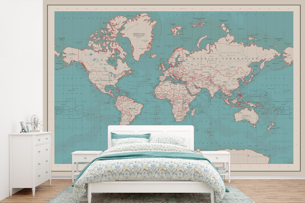 MuchoWow Fototapete für Wohnzimmer oder Schlafzimmer Wandtapete Vinyl Motivtapete Weltkarte - Vintage - Atlas - Kinder - Jungen - Mädchen - 390...