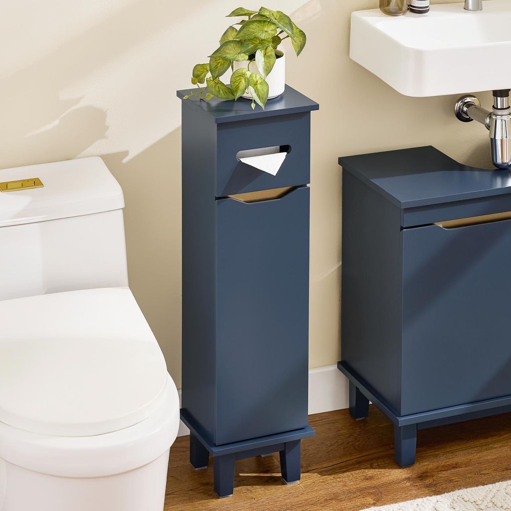 SoBuy BZR192-B Freistehend Toilettenrollenhalter Toilettenschrank Toilettenpapieraufbewahrung Badregal Badschrank Seitenschrank BHT ca: 22x81x20cm