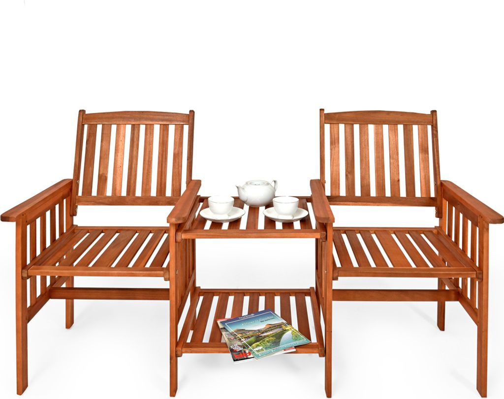 Casaria Gartenbank mit Tisch Wetterfest, 2 Ablagen aus Produktbild 3