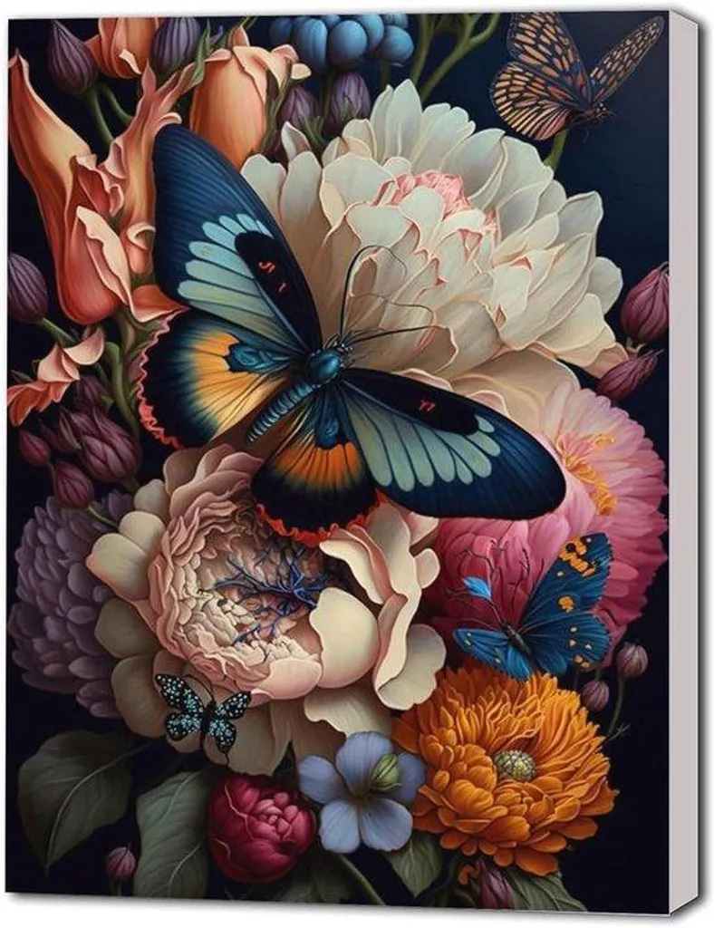 Kit peinture par numéro fleurs et papillons - Activité créative 40x50cm