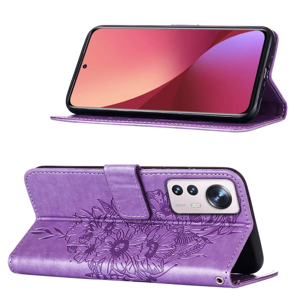 Xiaomi 12 Lite Custodia Flip Wallet - Protezione 360° Farfalla Viola - 2
