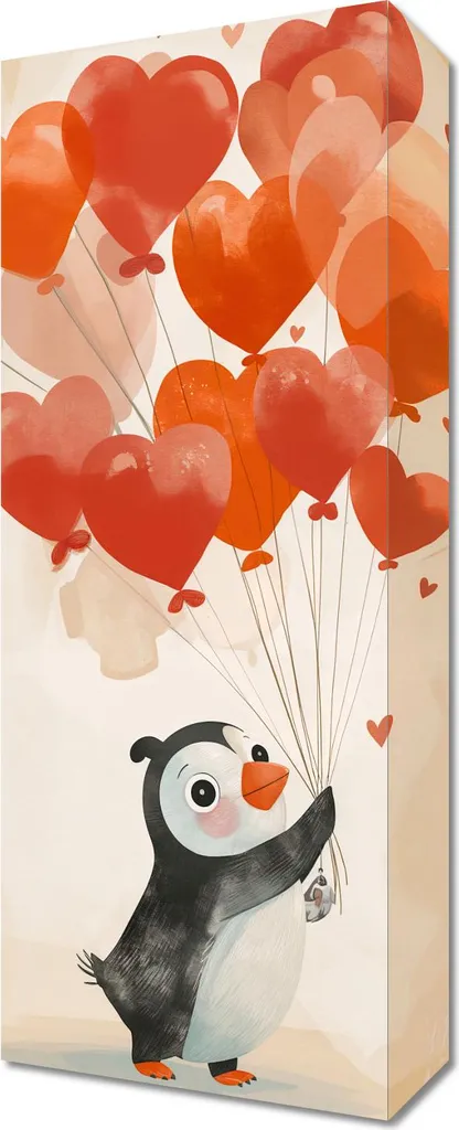 Quadro 20x50 cm Pinguino con Palloncini - Stampa Tela Arredo Cameretta