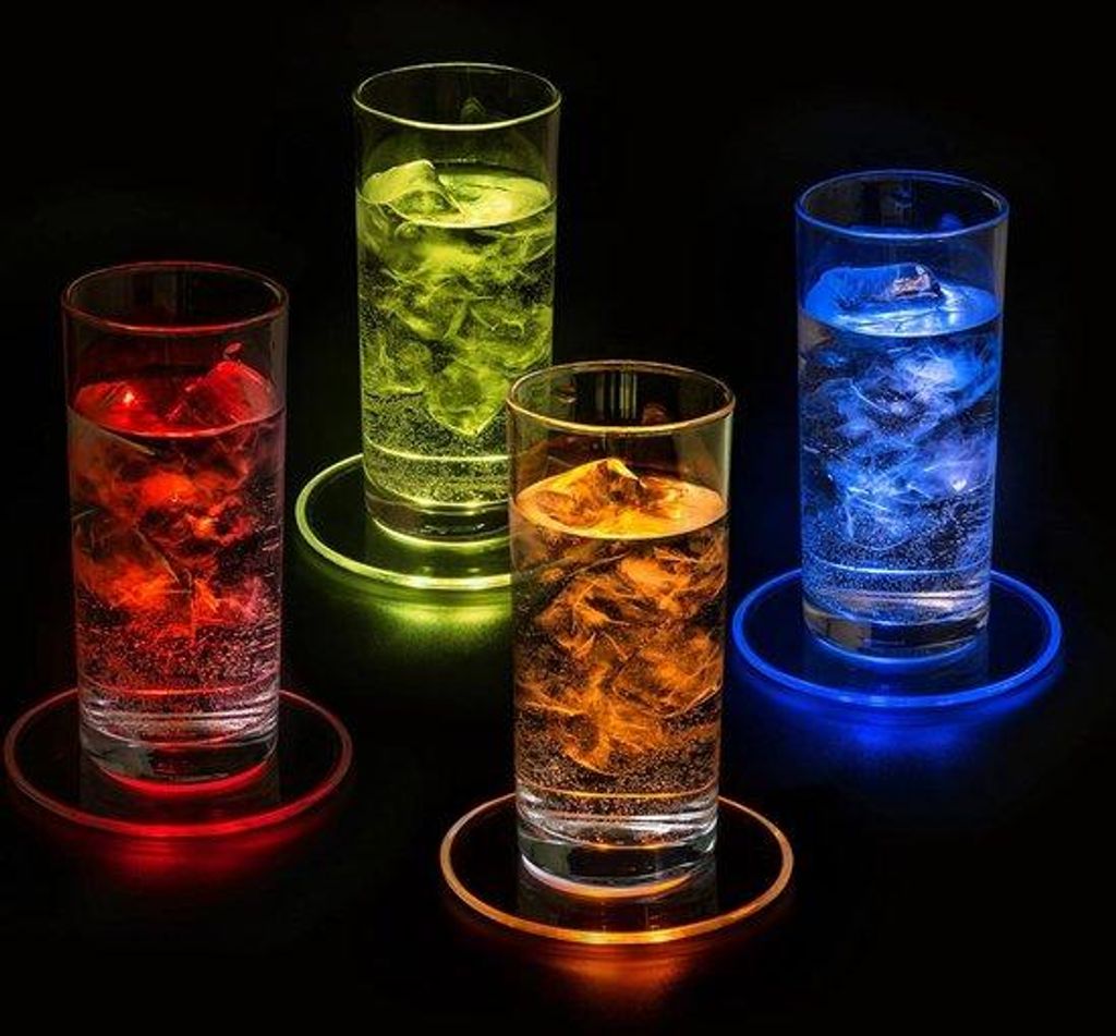 Runde Akryl-Untersetzer mit LED-Beleuchtung für Gläser und Flaschen