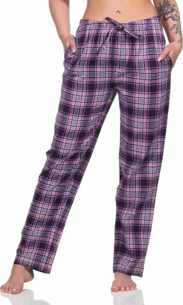 Dame Flanell Schlafanzug Hose kariert aus Baumwolle - ideal zum relaxen - 202 222 15 602 ; beere , 40-42