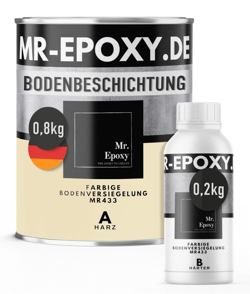 Mr. Epoxy Epoxidharz Bodenbeschichtung (1 kg, RAL 1015 Hellelfenbein) - 2K Betonfarbe für Garagen, Keller & Werkstatt Boden - Flüssigkunststoff E...