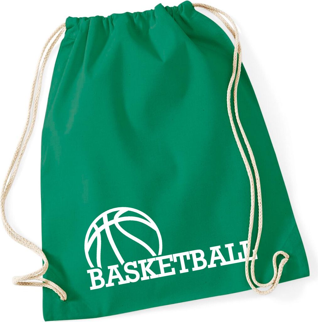 Huuraa Turnbeutel Basketball Ball 12 Liter Kelly Green Baumwolle Rucksack Geschenkidee
