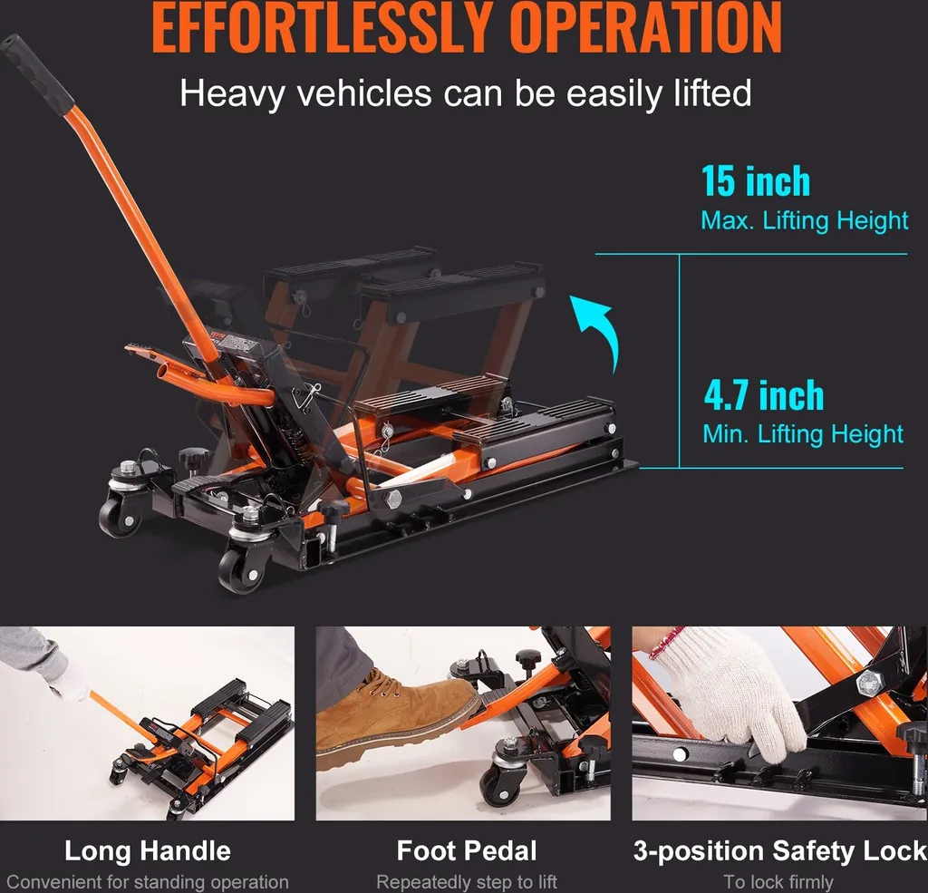 Piattaforma Sollevamento Moto 700kg | Cavalletto Regolabile 120-385mm - 3