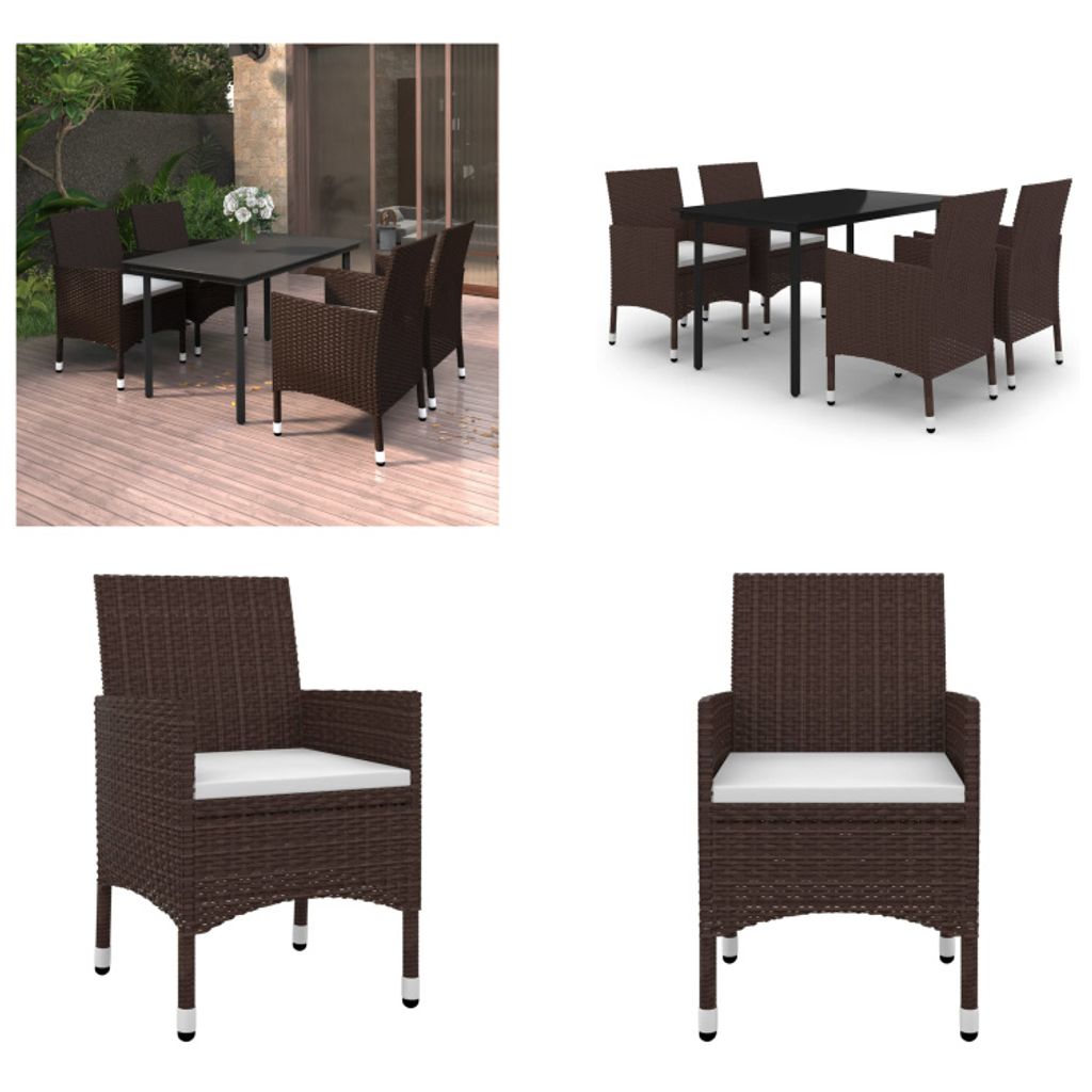 vidaXL 5 tlg. Garten Essgruppe mit Auflagen Poly Rattan und Glas - Garten-Essgruppe - Garten-Essgruppen - Outdoor-Essgruppe - Gartentisch Und Stuhl