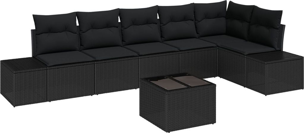 Möbel 7-teiliges Garten-Sofa-Set mit Kissen Beige Poly-Rattan - Gartensofas 3355762