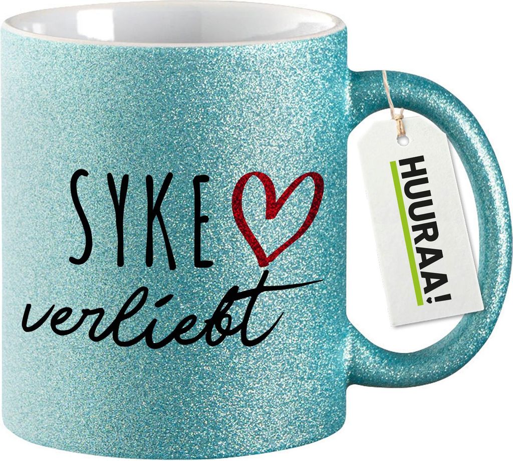 Huuraa Glitzertasse Syke verliebt 330ml Blau Keramik Kaffeebecher Geschenkidee