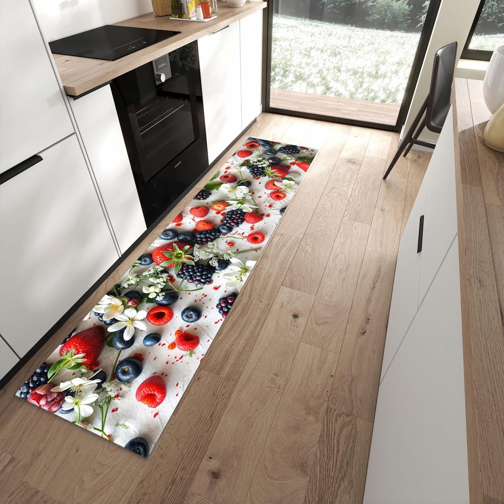 Küchenteppich 60x240cm rutschfest & abwischbar PVC Läufer - Beeren von Bunte