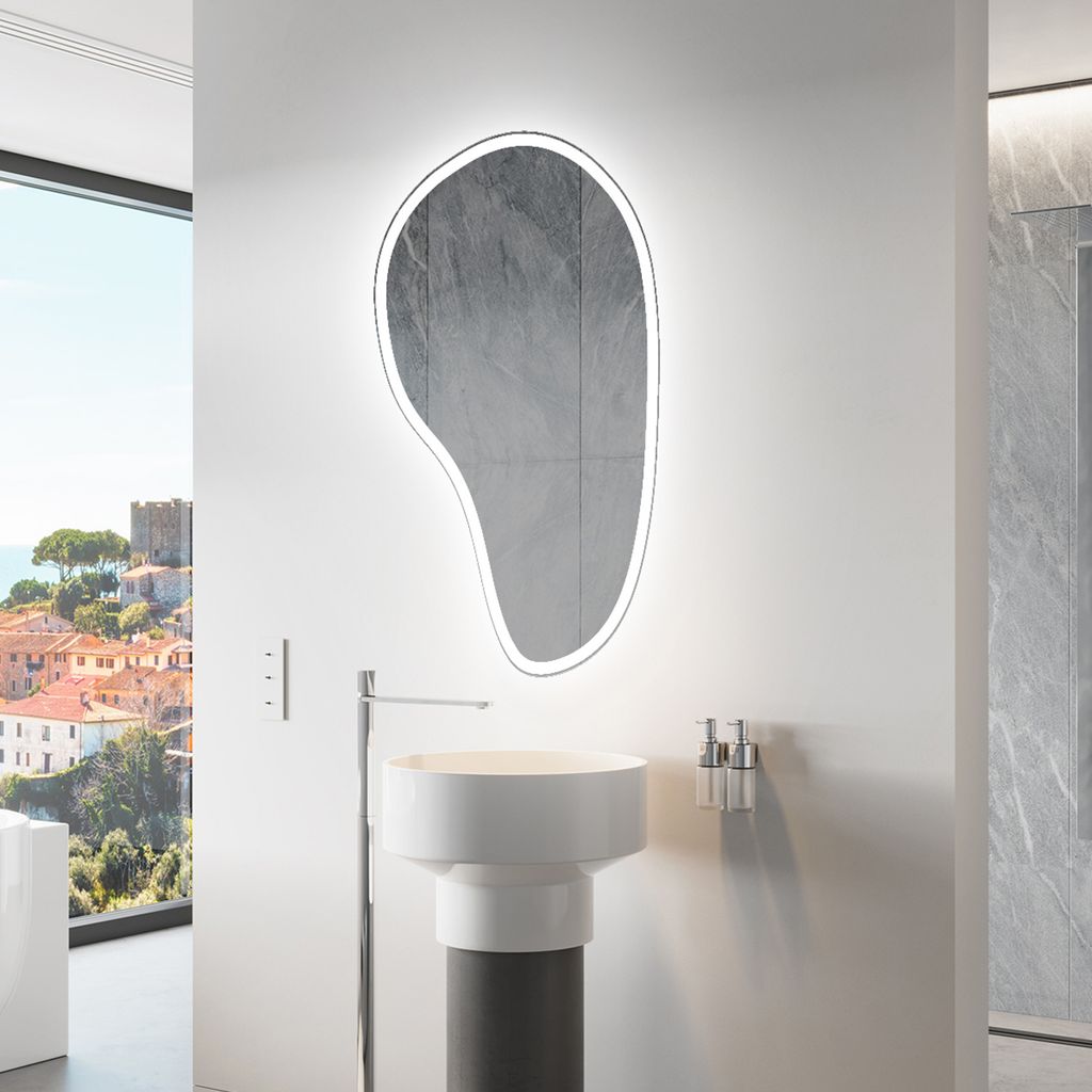 Unregelmäßiger asymmetrischer Spiegel mit LED Beleuchtung 94 x 154 cm - mit LED Beleuchtung - LED Farbe Kaltweiß 7000K - Individuell Nach Maß -...