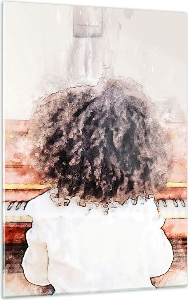 Bilder auf glas - Einteilig - Kind Klavier Aquarell - 50x70cm - Glasbilder - Wandbilder - Bilder - zum Aufhängen bereit - Wanddekoration aus Glas ...