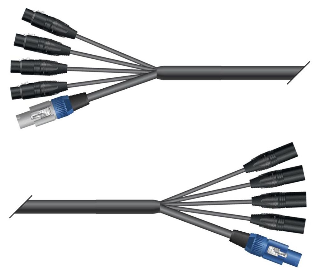 AES / EBU, DMX & Power Looms | 4x XLR 5-pol female NEUTRIK | Powercon grau | 4x XLR 5-pol male NEUTRIK | Powercon blau | Monolith 2,5mm² | 5,00m