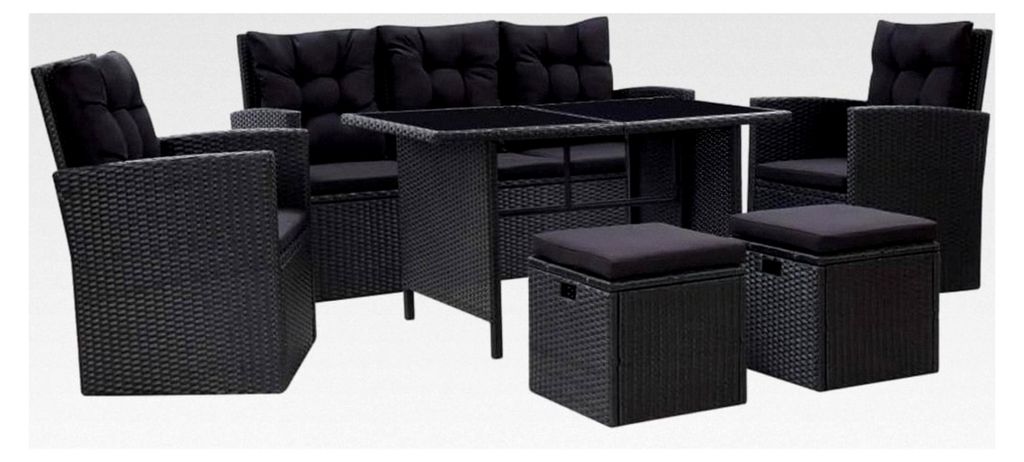 Gartenmöbel 6-teilig mit Kissen Sitzgruppe Lounge Sofa Sessel Gartenset Gartensofa Sitzgarnitur Poly Rattan Schwarz
