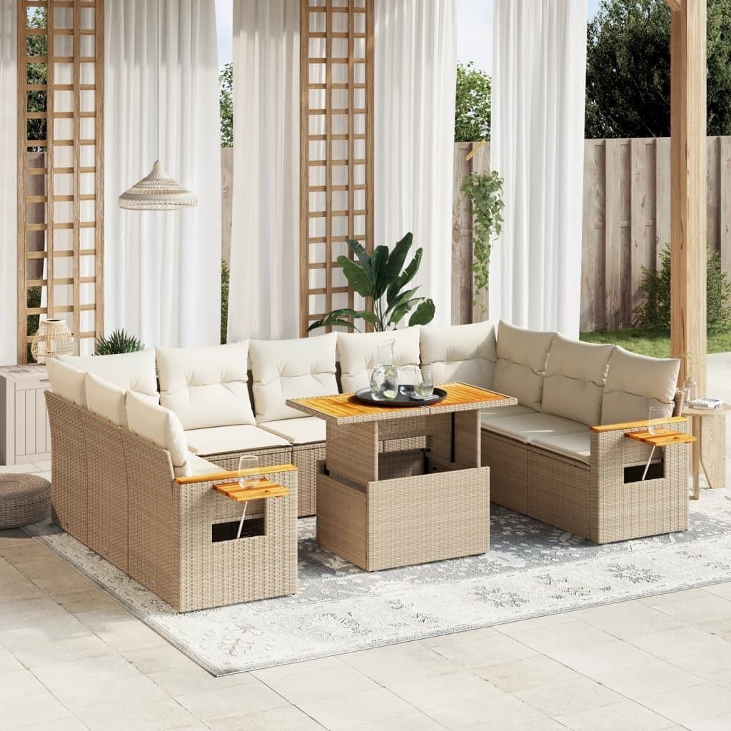 Maison Exclusive - 11-tlg. Garten-Sofagarnitur mit Kissen Beige Poly Rattan