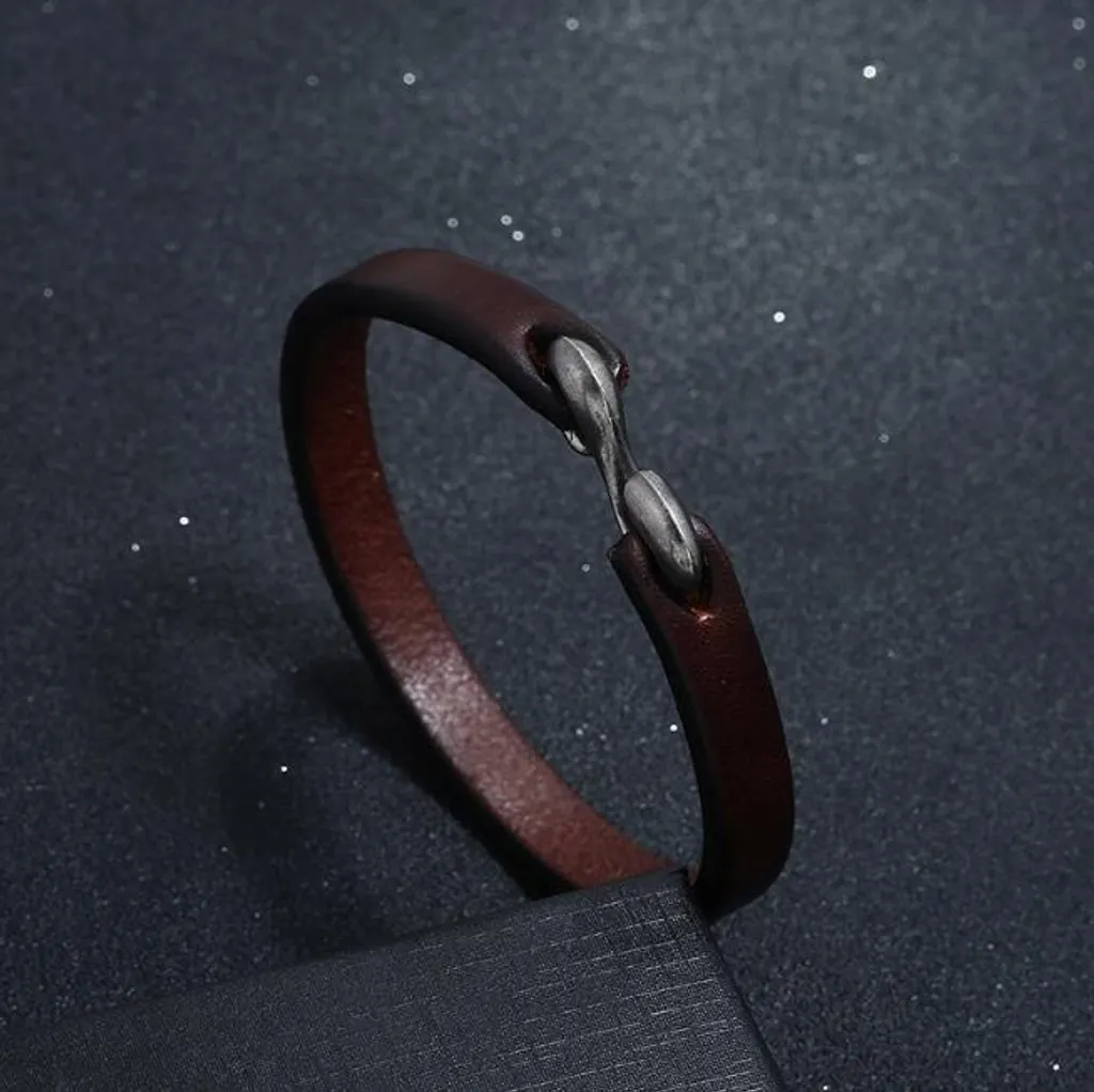 Bracciale Uomo Pelle Marrone Resistente - Chiusura Gancio Metallo