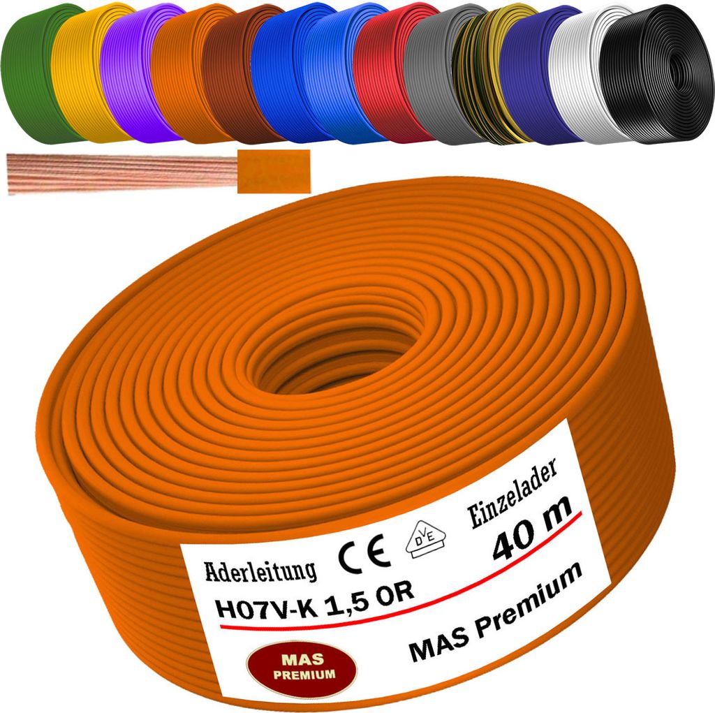 40m Aderleitung H07 V-K OR 1x1,5 mm² Orange Einzelader flexibel
