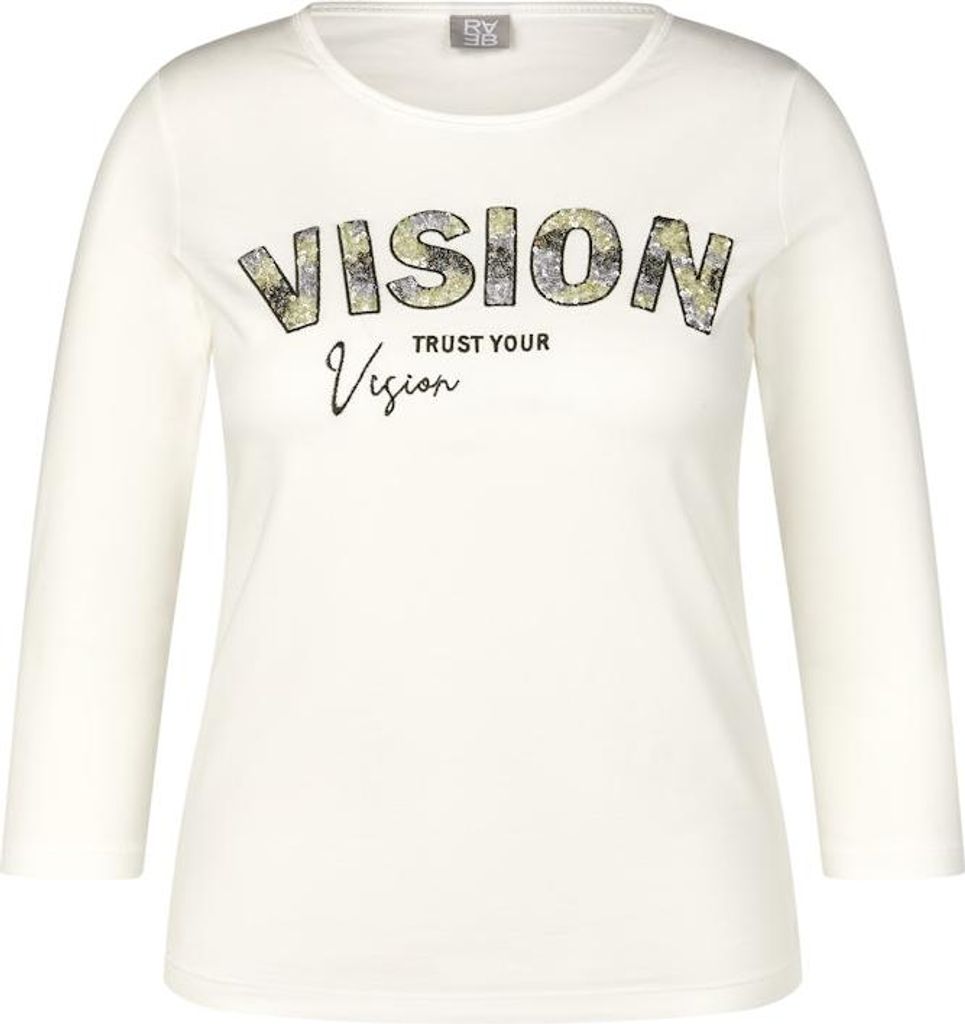 Rabe Damen T-Shirt Beige Größe 38 Jersey mit Glitzer-Print „VISION – trust your vision“
