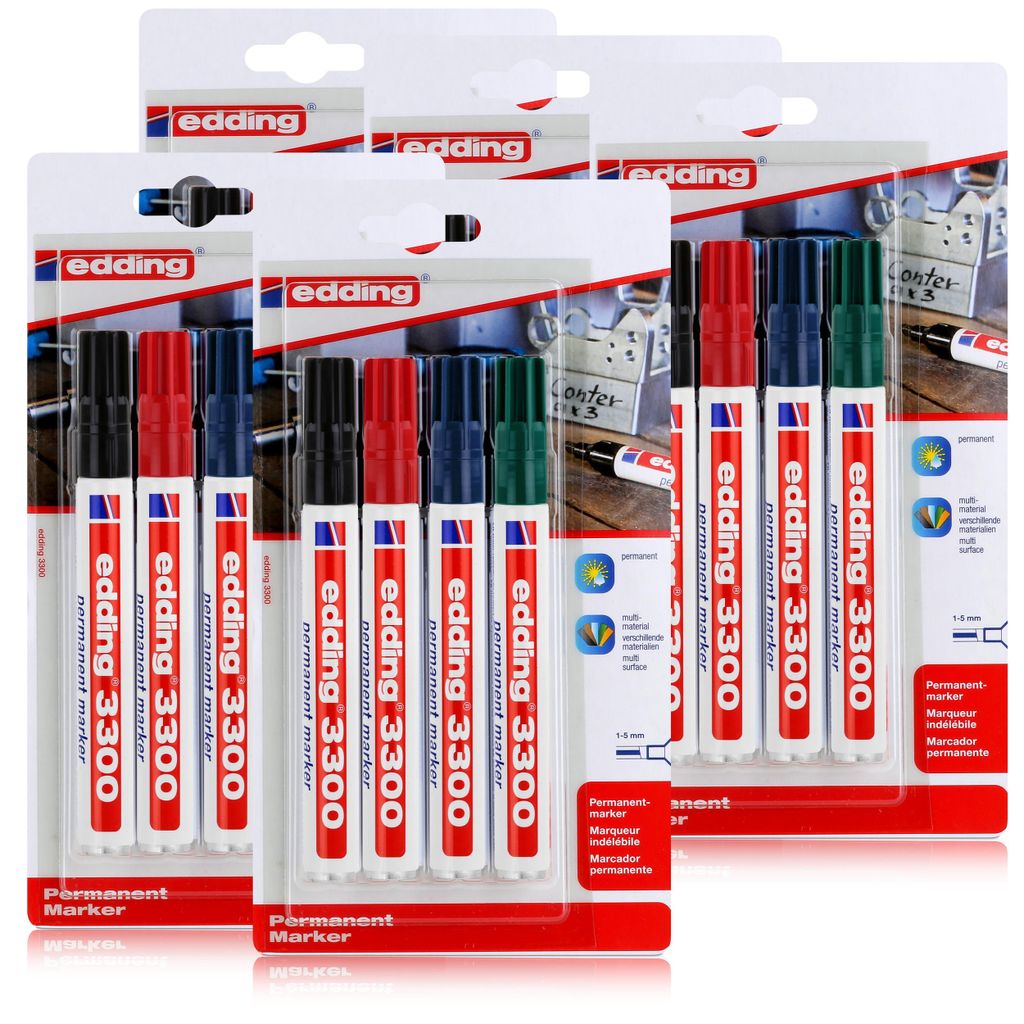 edding 3300 Permanent Marker 4er schwarz, rot, grün, blau 1-5mm (5er Pack)