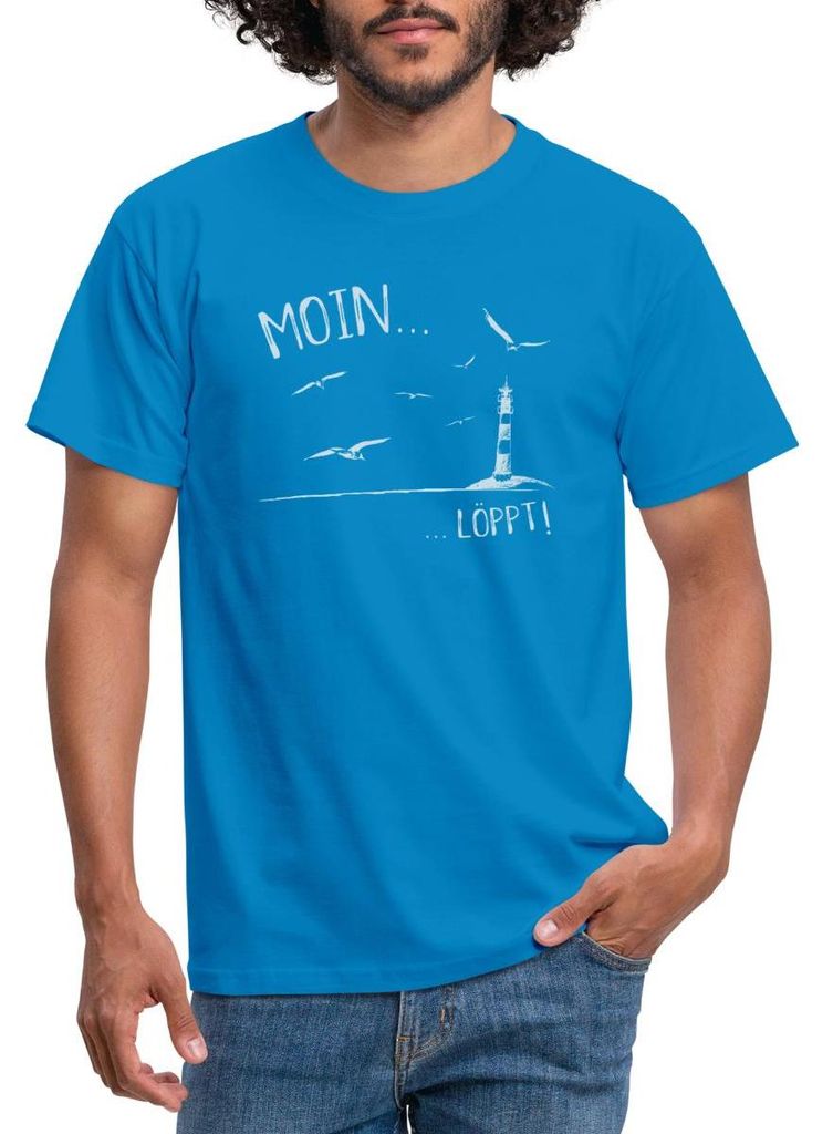 Spreadshirt Moin...Löppt Leuchtturm Küste Norddeutsch Männer T-Shirt, S, Royalblau