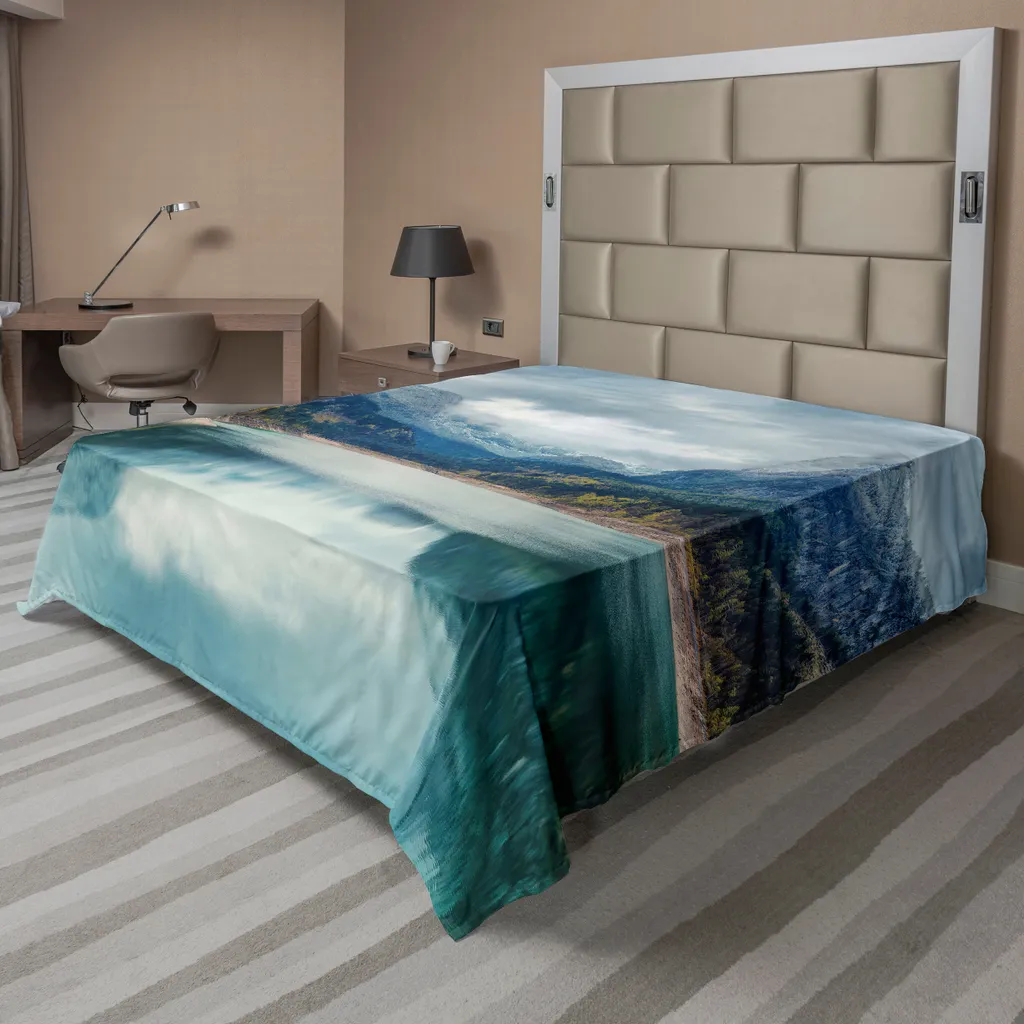 Drap plat ABAKUHAUS paysage lac alpin 275 x 260 cm en tissu doux vert