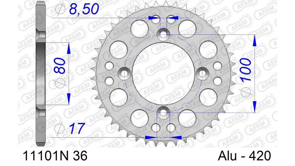 Couronne Moto AFAM 36 Dents en Alu Léger 420 - Argent 11101N-36 Haute Qualité