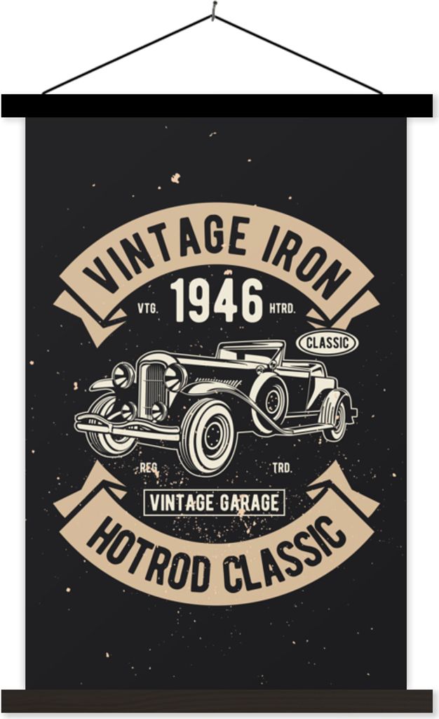 MuchoWow Textilposter Mancave - Auto - Schwarz - Vintage 60x90 cm mit schwarzem Rahmen - Poster Wohnzimmer
