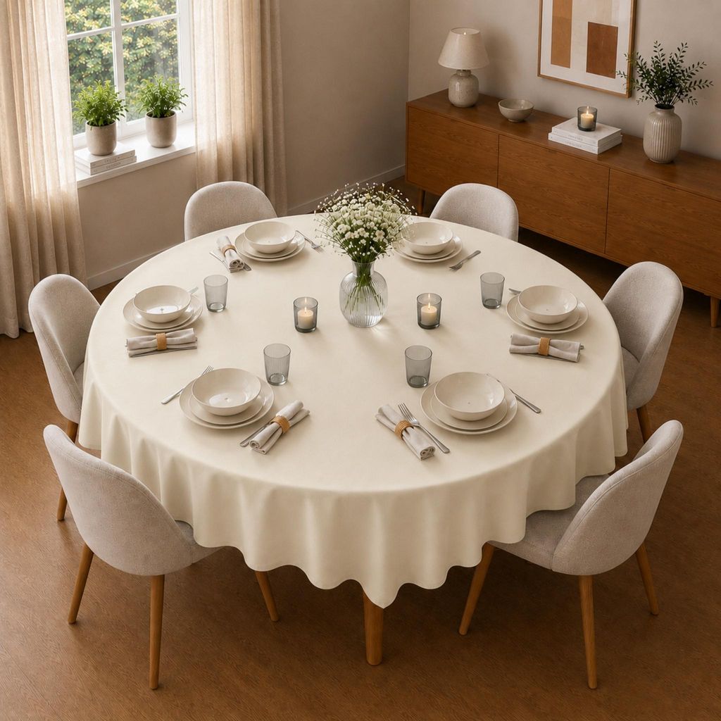 Tischdecke Ø 160 cm für Küche & Esstisch in Cremeweiß Produktbild 