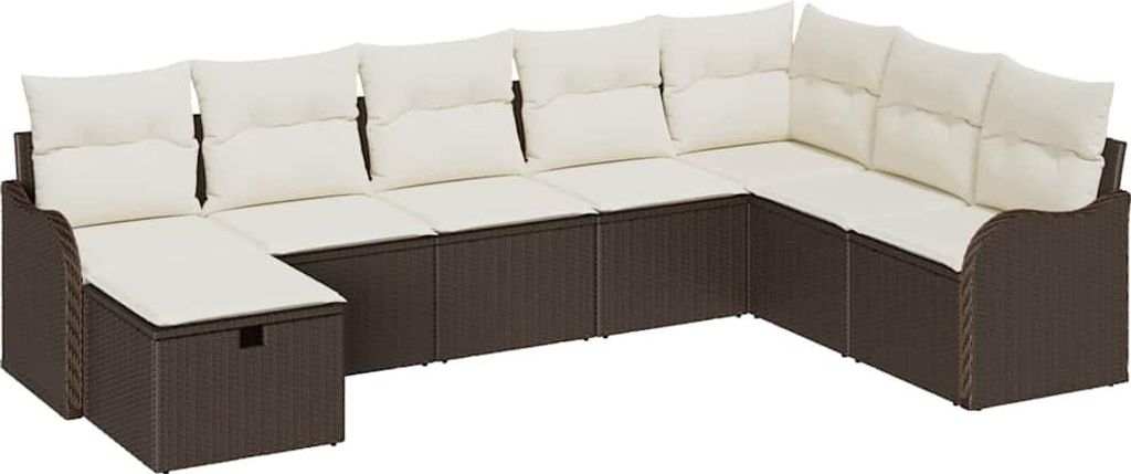 vidaXL Garten-Sofa-Set mit Kissen mit Speicher 8 pcs Braun Poly Rattan
