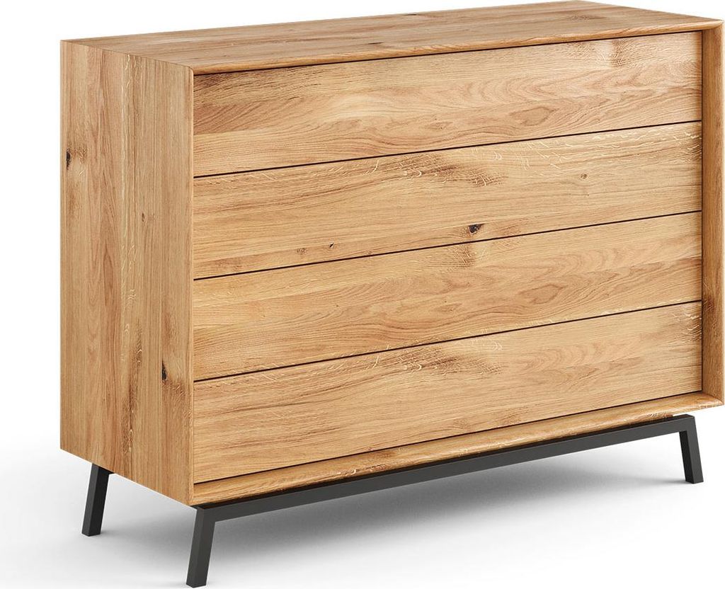 Kommode Modern Loft Schubladenkommode 121x45x90cm Massivholz geölt Farbe wählbar,Eiche Natur
