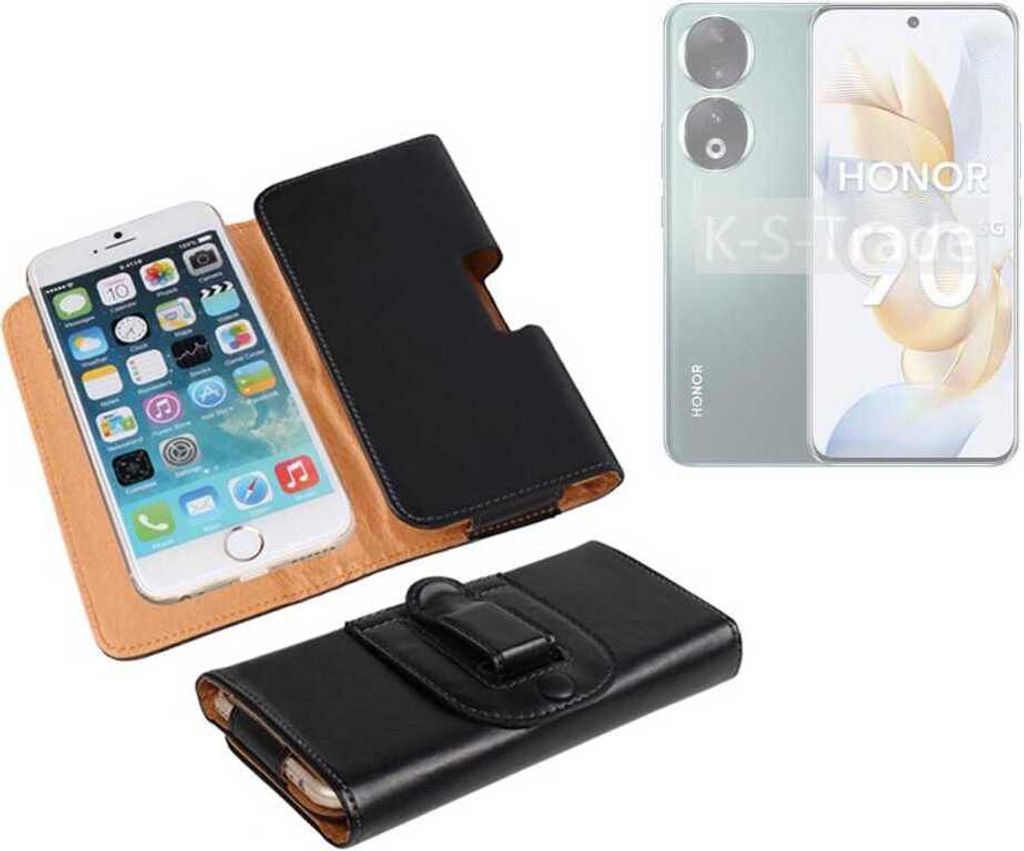 K-S-Trade Schützhülle Handyhülle kompatibel mit Honor 90 Pro Holster Gürtel Tasche Schutzhülle Handy-Tasche Smartphone Case Seitentasche schwarz