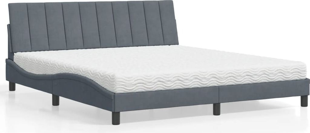 Möbel Bett mit Matratze Dunkelgrau 180x200 cm Samt - Klassische Betten 3208611