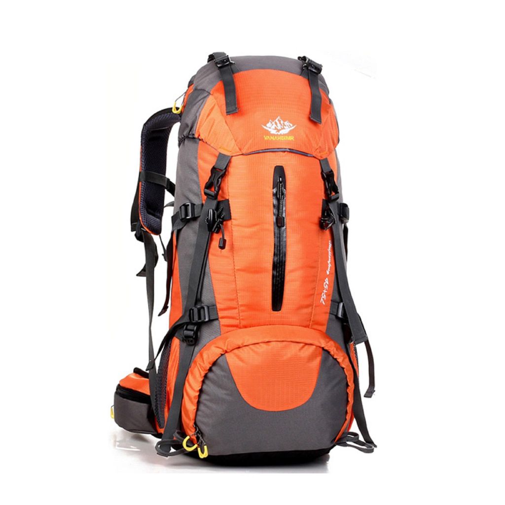 Wanderrucksack 50L Trekkingrucksack Wasserdicht, Reisetasche Ultralight mit Regenhülle Orange