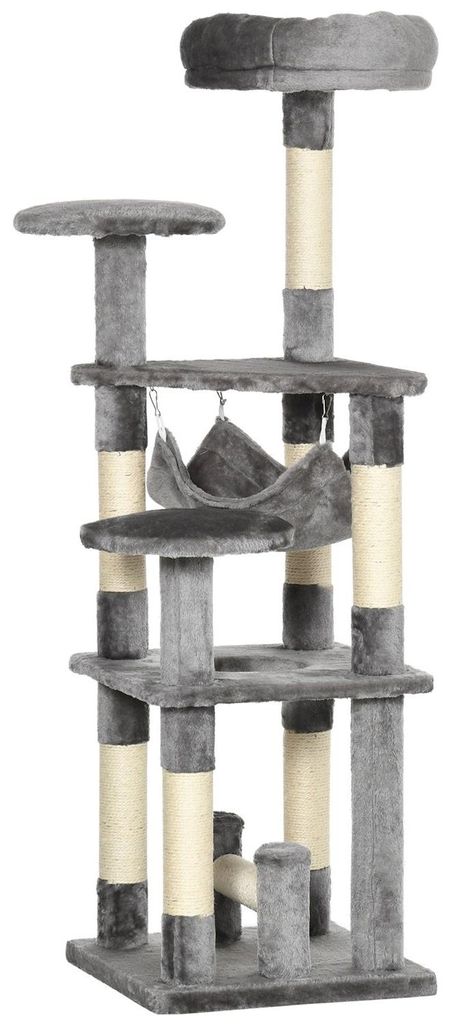 Katzenbaum Katzenkratzbaum Katzenspielturm Katzen Kletterbaum Kratzbaum Hängematte Grau L40 X B40 X H132 Cm
