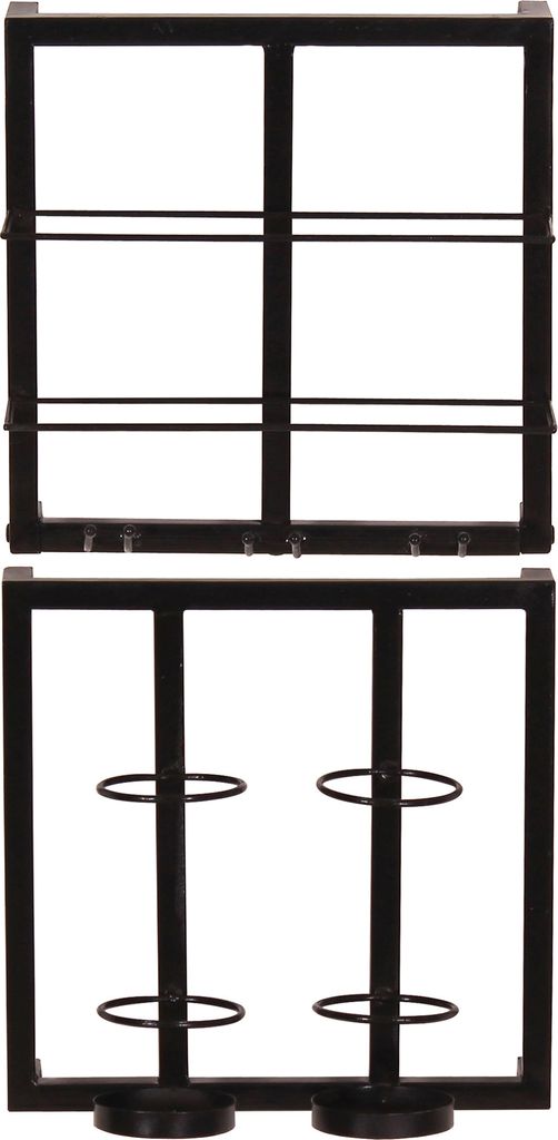SIT Möbel Wandregal-Set 2-tlg. | Halterung für 4 Flaschen und 3 Gläser | Metall antikschwarz | B 35 x T 15 x H 75 cm | 01053-55 | Serie THIS & THAT