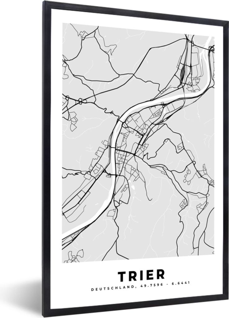 MuchoWow Gerahmtes Poster Stadtplan - Deutschland - Karte - Trier 60x90 cm - Poster mit Schwarzem Bilderrahmen Wandposter Rahmen Foto Bilder - Kunst