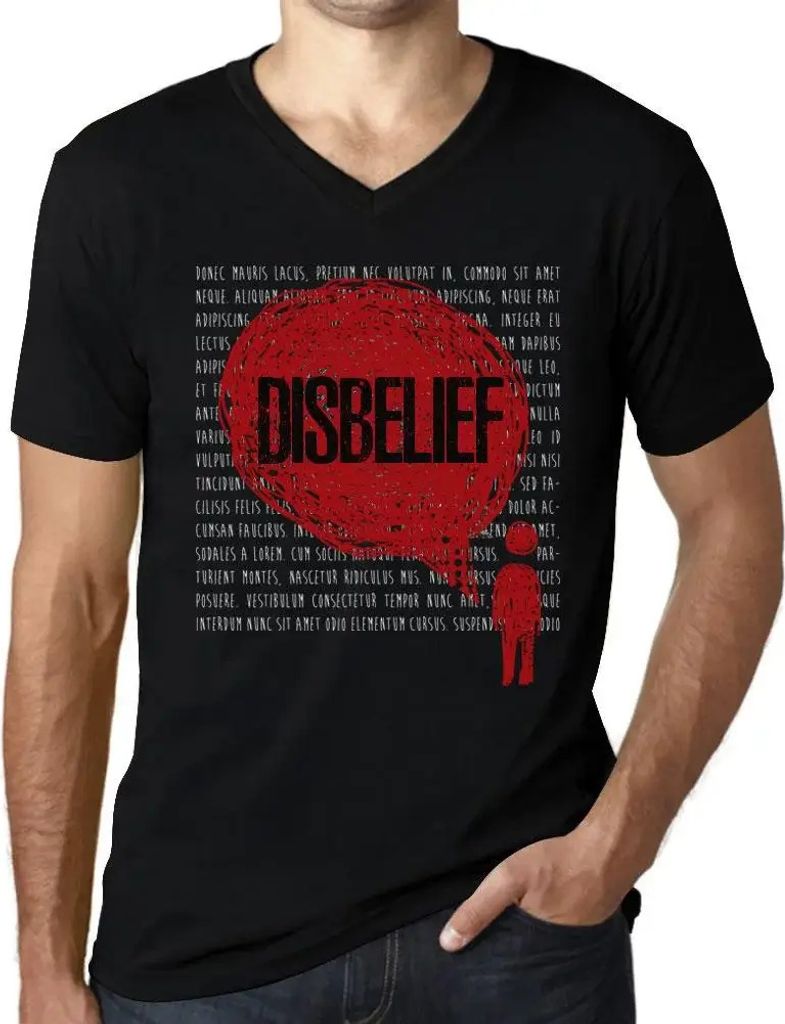 Herren Grafik T-Shirt V-Ausschnitt Gedanken Unglaube – Thoughts Disbelief – Öko-Verantwortlich Vintage Jahrgang Kurzarm Lustige Druck Geburtstag