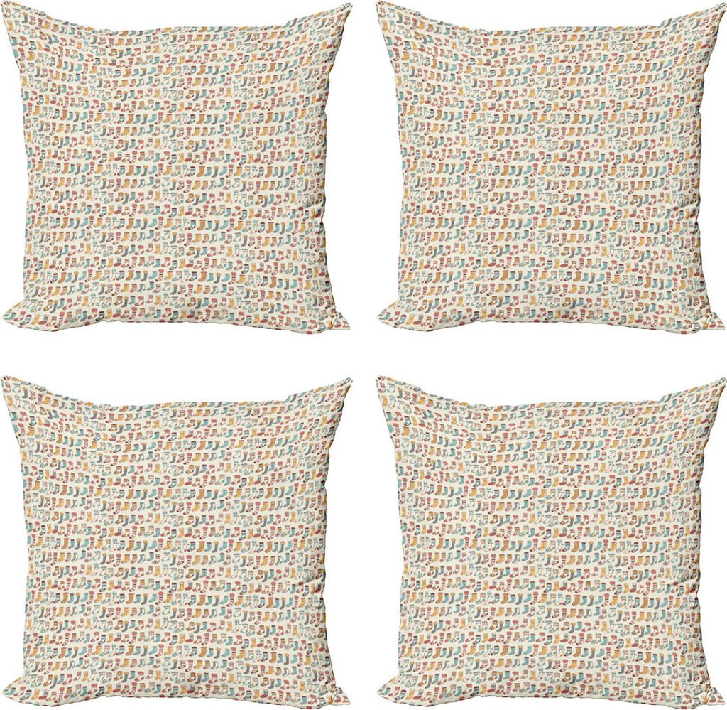 ABAKUHAUS skandinavisch Kissenbezug Set (4 Stück), Doodle Socken Pattern, Moderner Doppelseitiger Digitaldruck, 45 cm x 45 cm, Mehrfarbig